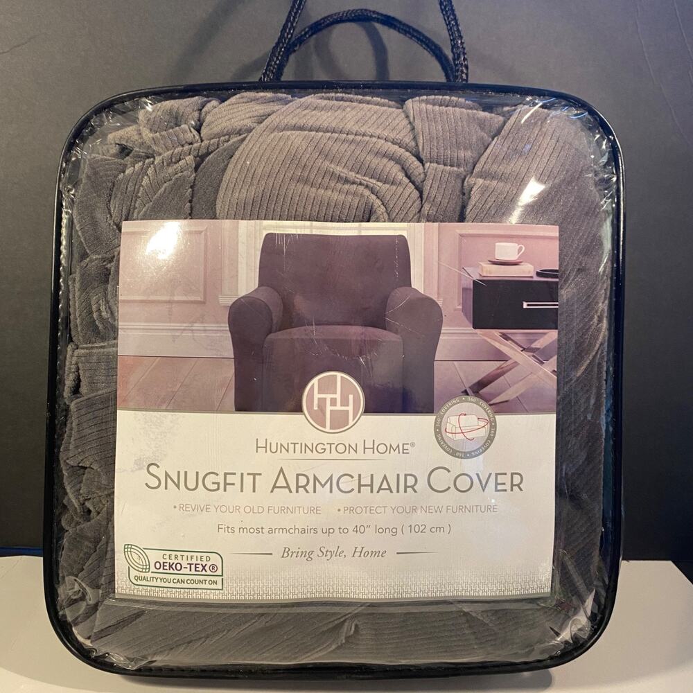 Huntington Home Snugfit Armchair Cover Machine Washable Slipcover Charcoal Grey